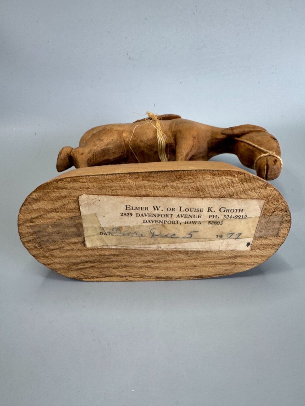 Elmer Groth Carved Wood Donkey Mule Folk Art Sculpture Davenport Iowa 1977 6" - Picture 7 of 7